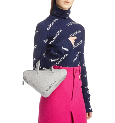 Shop Balenciaga Extra Small Glitter Triangle Leather Bag - Metallic In Argent/ Noir