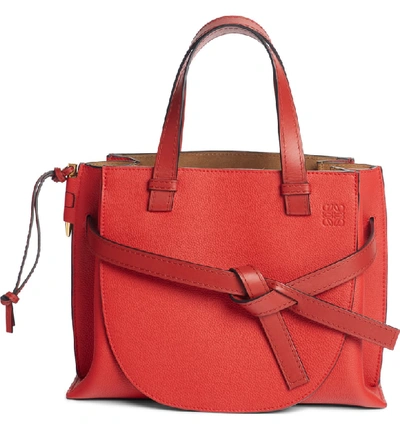 Shop Loewe Gate Calfskin Leather Tote In Scarlet Red/ Burnt Red