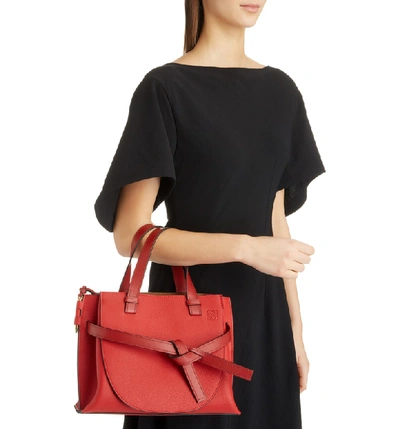 Shop Loewe Gate Calfskin Leather Tote In Scarlet Red/ Burnt Red