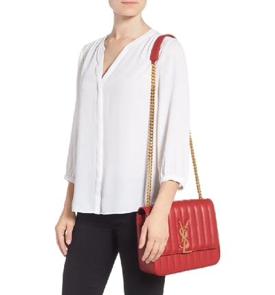 Shop Saint Laurent Large Vicky Leather Crossbody Bag In Rouge Eros
