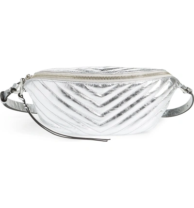 Shop Rebecca Minkoff Edie Metallic Leather Belt Bag - Metallic In Silver