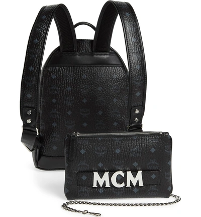 Shop Mcm Small Stark Trilogie Canvas Backpack - Black