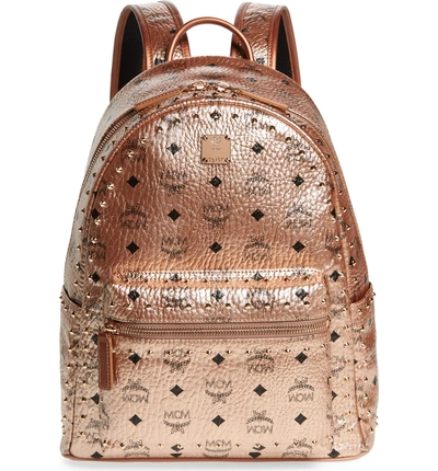 Shop Mcm Medium Stark Side Stud Coated Canvas Backpack - Metallic In Champagne Gold