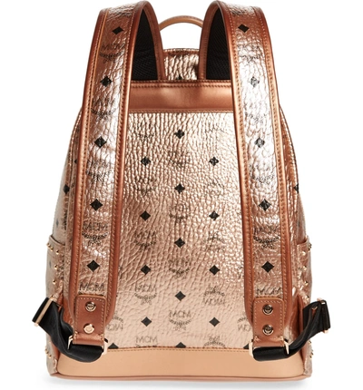 Shop Mcm Medium Stark Side Stud Coated Canvas Backpack - Metallic In Champagne Gold