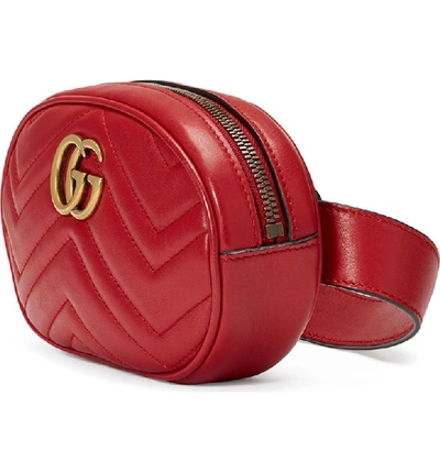 Shop Gucci Gg Matelasse Leather Belt Bag In Hibiscus Red