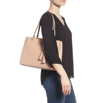 Tory burch mcgraw triple compartment cheap satchel devon sand