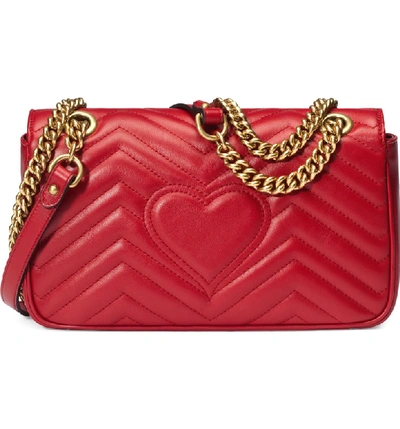Shop Gucci Small Matelasse Leather Shoulder Bag In Hibiscus Red/ Hibiscus Red