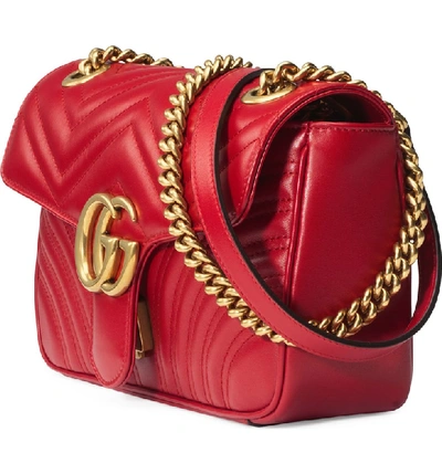 Shop Gucci Small Matelasse Leather Shoulder Bag In Hibiscus Red/ Hibiscus Red