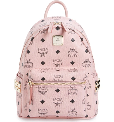 Shop Mcm Mini Stark Side Stud Coated Canvas Backpack In Soft Pink