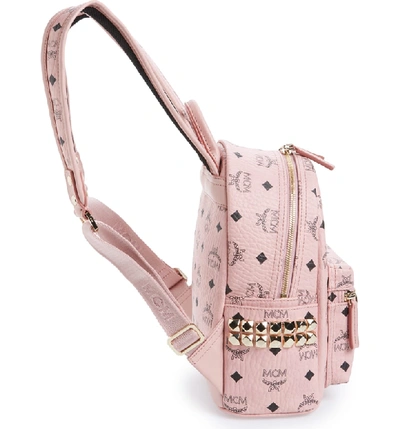 Shop Mcm Mini Stark Side Stud Coated Canvas Backpack In Soft Pink