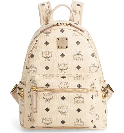 Shop Mcm Mini Stark Side Stud Coated Canvas Backpack In Beige