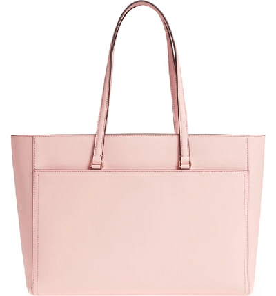 Shop Tory Burch Robinson Leather Tote - Pink In Pale Apricot / Royal Navy