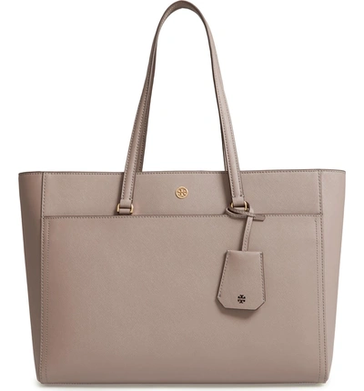 Shop Tory Burch Robinson Leather Tote - Grey In Gray Heron