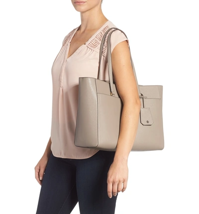 Shop Tory Burch Robinson Leather Tote - Grey In Gray Heron