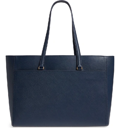 Shop Tory Burch Robinson Leather Tote - Blue In Royal Navy / Black