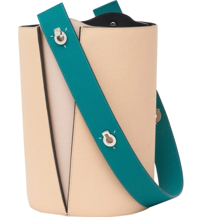 Shop Danse Lente Mini Lorna Leather Bucket Bag - White In Vanilla/ Turquoise