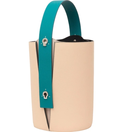 Shop Danse Lente Mini Lorna Leather Bucket Bag - White In Vanilla/ Turquoise