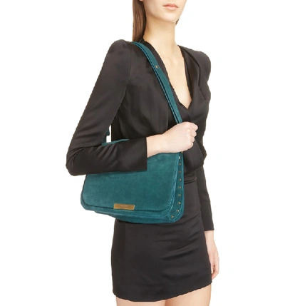 Shop Saint Laurent Amalia Leather Flap Shoulder Bag - Blue/green In Dark Turquoise