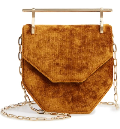 Shop M2malletier Mini Amor Fati Velvet Shoulder Bag - Brown In Ochre/ Gold