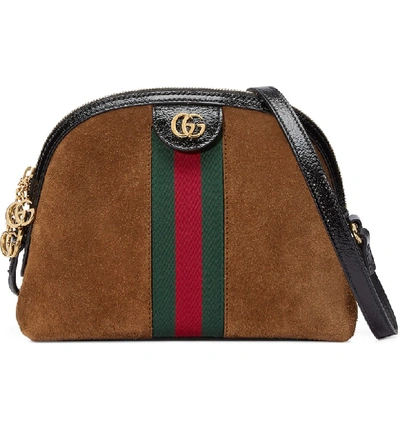 Shop Gucci Small Suede Shoulder Bag In Nocciola/ Nero/ Vert Red Vert