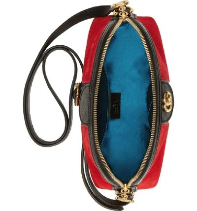 Shop Gucci Small Suede Shoulder Bag - Red In Hibiscus Red/ Nero/ Blue