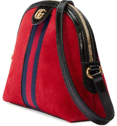 Shop Gucci Small Suede Shoulder Bag - Red In Hibiscus Red/ Nero/ Blue