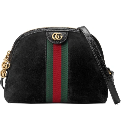 Shop Gucci Small Suede Shoulder Bag - Black In Nero/ Nero/ Vert Red Vert