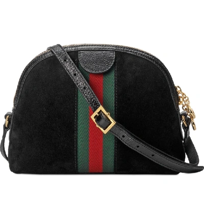 Shop Gucci Small Suede Shoulder Bag - Black In Nero/ Nero/ Vert Red Vert