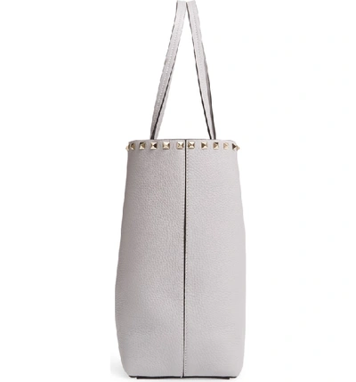 Shop Valentino Rockstud Leather Tote In Pastel Grey