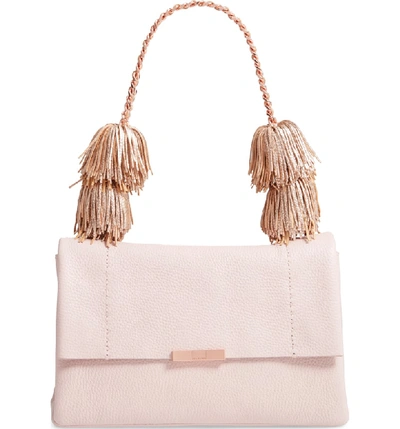 Shop Ted Baker Melody Pom Leather Shoulder Bag In Pale Pink