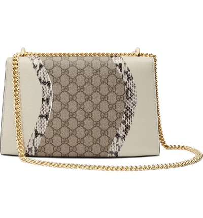 Shop Gucci Medium Padlock Gg Supreme Wave Shoulder Bag With Genuine Snakeskin Trim - White In White/ Roccia/ Beige Ebony