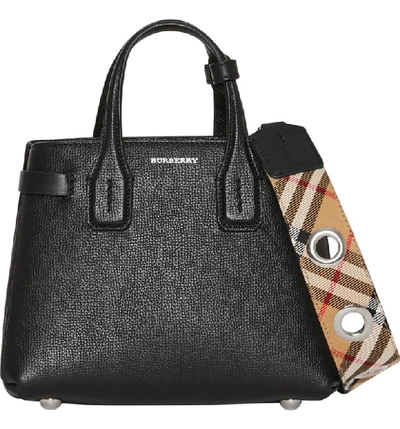 Shop Burberry Baby Banner Leather Satchel In Black