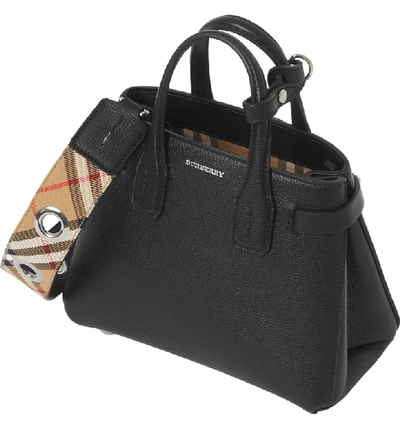 Shop Burberry Baby Banner Leather Satchel In Black