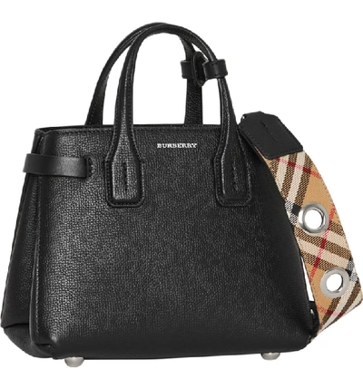 Shop Burberry Baby Banner Leather Satchel In Black
