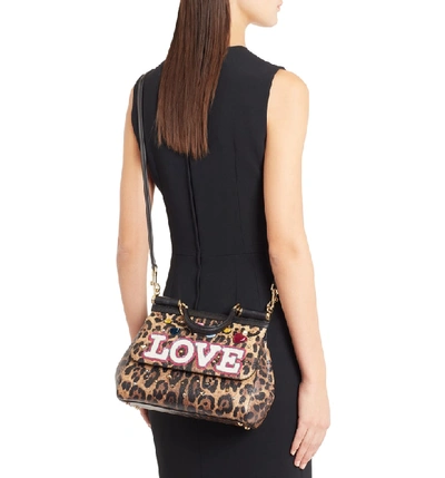 Shop Dolce & Gabbana Medium Miss Sicily - Love Leo Satchel - Brown In Leopard Print/ Black