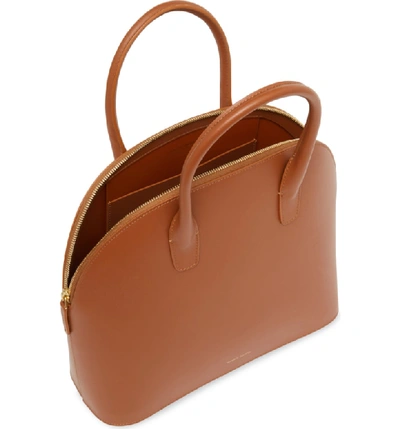 Shop Mansur Gavriel Top Handle Rounded Leather Bag - Brown In Saddle