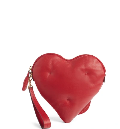 Shop Anya Hindmarch Chubby Heart Leather Clutch - Red