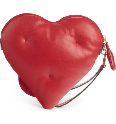 Shop Anya Hindmarch Chubby Heart Leather Clutch - Red