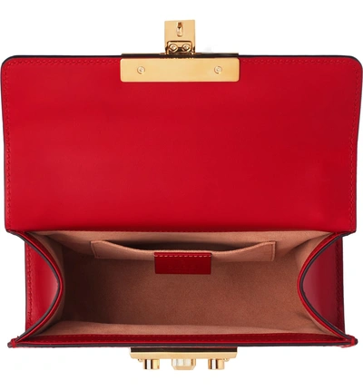 Shop Gucci Small Padlock Signature Leather Shoulder Bag In Hibiscus Red