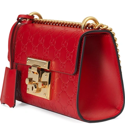 Shop Gucci Small Padlock Signature Leather Shoulder Bag In Hibiscus Red