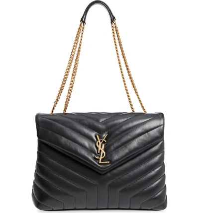 Shop Saint Laurent Medium Loulou Matelasse Calfskin Leather Shoulder Bag In Noir/ Gold