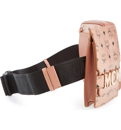 Shop Mcm Stark Canvas Double Belt Bag - Metallic In Champagne Gold