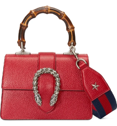 Shop Gucci Mini Dionysus Leather Top Handle Satchel - Red In Red/ Blue/ Black Diamond