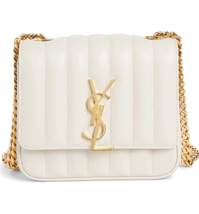 Shop Saint Laurent Small Vicky Quilted Lambskin Leather Crossbody Bag - Ivory In Cremasoft