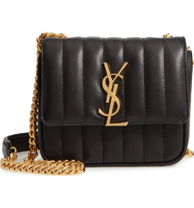 Shop Saint Laurent Small Vicky Quilted Lambskin Leather Crossbody Bag In Noir
