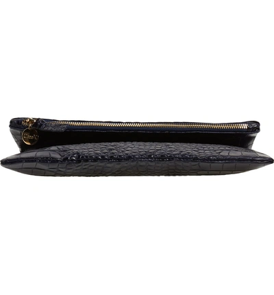 Shop Clare V Croc Embossed Leather Foldover Clutch - Black In Midnight Croco