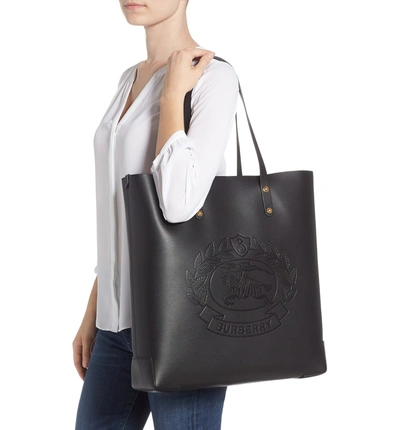 Burberry, Bags, Burberry Logo Embossed Leather Tote In Black