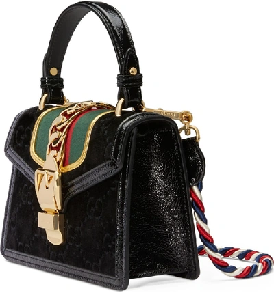 Shop Gucci Mini Sylvie Velvet Top Handle Bag - Black In Nero/ Vert Red/ Mystic White