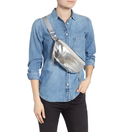 Shop Rebecca Minkoff Nylon Belt Bag - Metallic In Silver