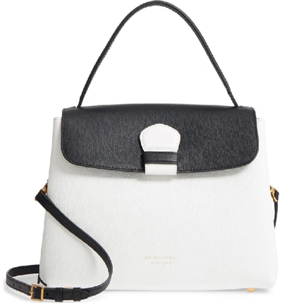 Shop Burberry Medium Camberley Colorblock Leather & House Check Top Handle Satchel - White In White/ Black